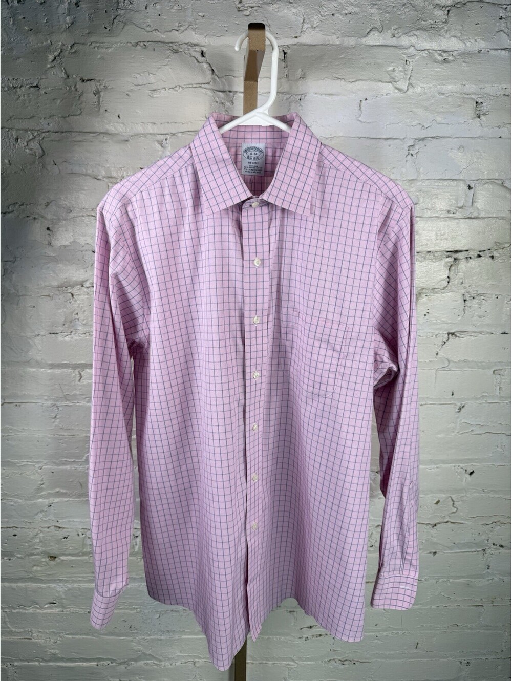 Brooks Brothers Men's Regent Fit Non-Iron Pink Check Dress Shirt 16/34